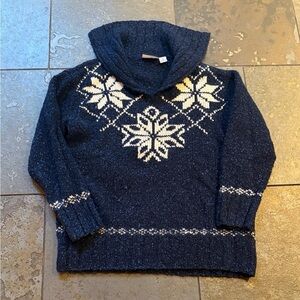 Vintage Liz Claiborne Navy Sweater with Snowflake Design 100% wool